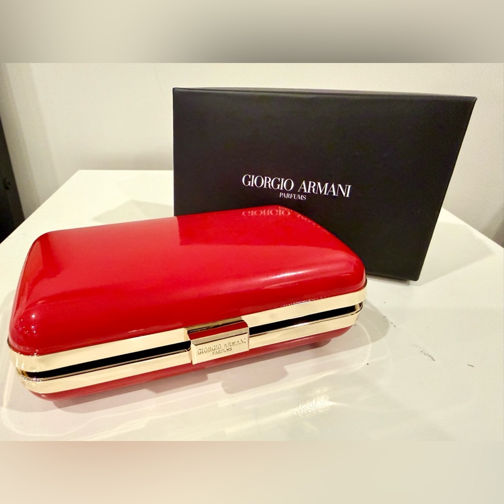 New Authentic Giorgio Armani Red and Gold Designer Clutch